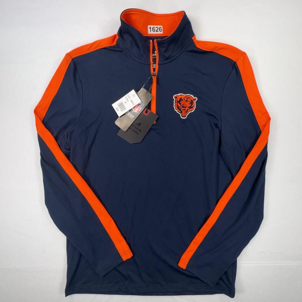 Chicago Bears Mens Small Blue NFL Football Antigua Quarter Zip Pullover NEW